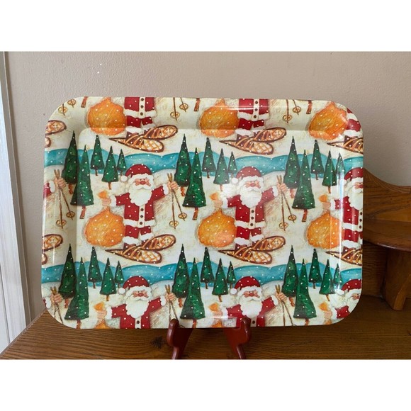 Lot of 3 Vintage Christmas Santa Snowman Holiday Serving Trays - Picture 5 of 10